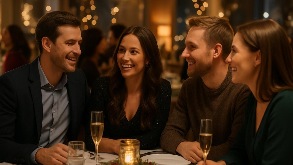 Gruppo di adulti in contesto conviviale per Capodanno