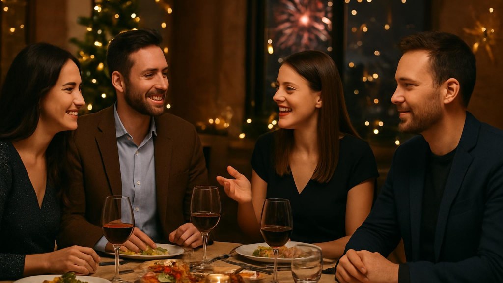 Gruppo di adulti in contesto sociale per Capodanno