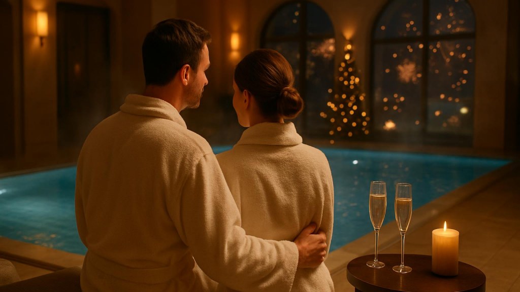 Coppia in area benessere per un Capodanno rilassante