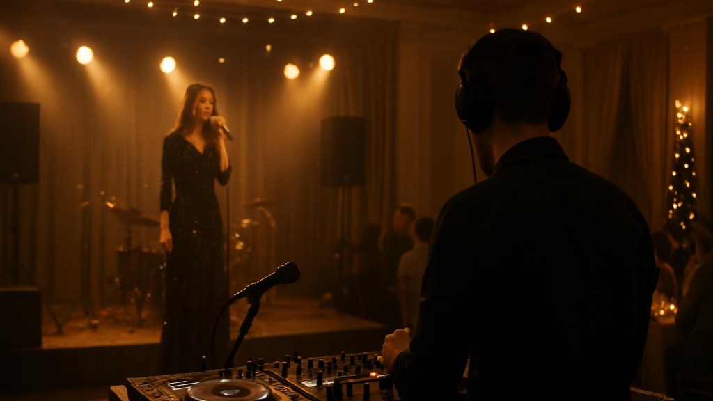 DJ o cantante in una sala eventi per Capodanno